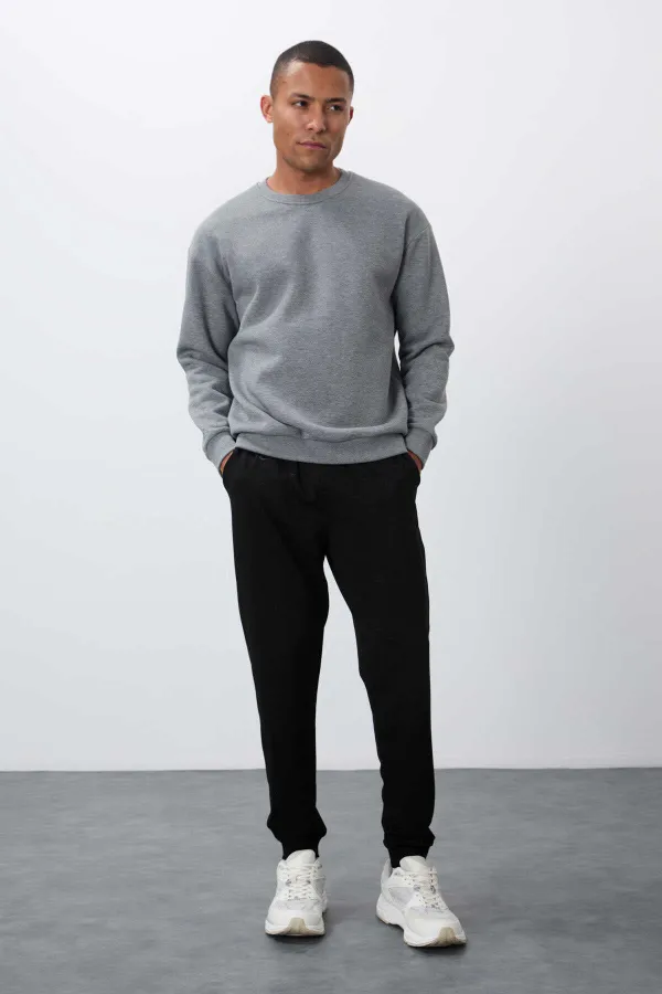 Sweat-shirt basique Tommylife à col rond et coupe décontractée pour homme, gris chiné, référence 88418