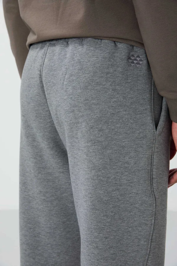 Tommylife Toptan Oversize Basic Düz Paça Erkek Eşofman Alt 82146 Gri Melanj