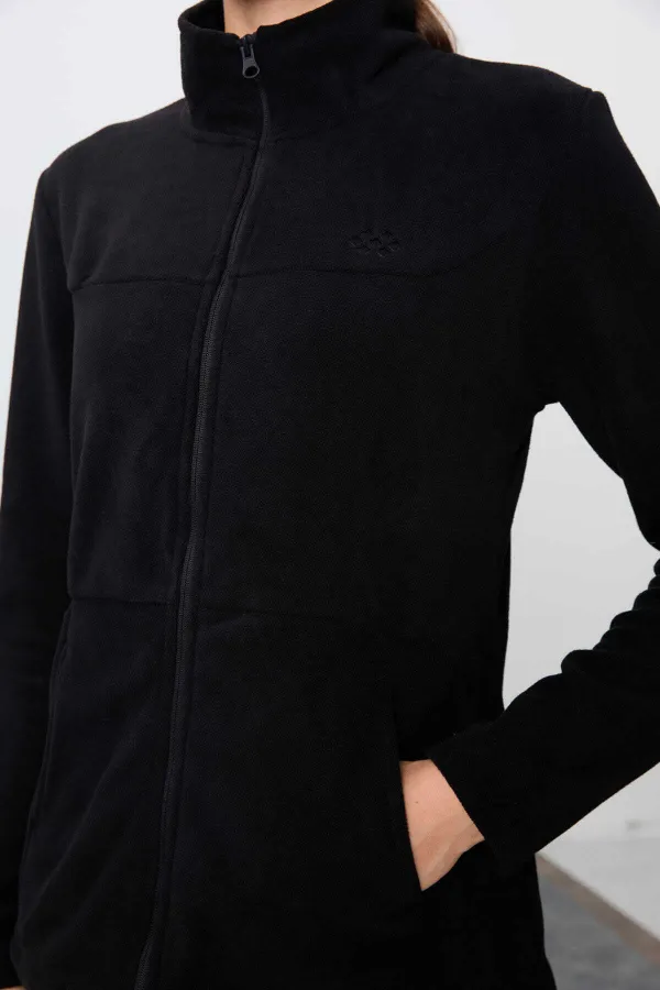 Ensemble de survêtement en polaire Tommylife Wholesale pour femme, coupe classique, col montant, taille oversize, noir, référence 95339