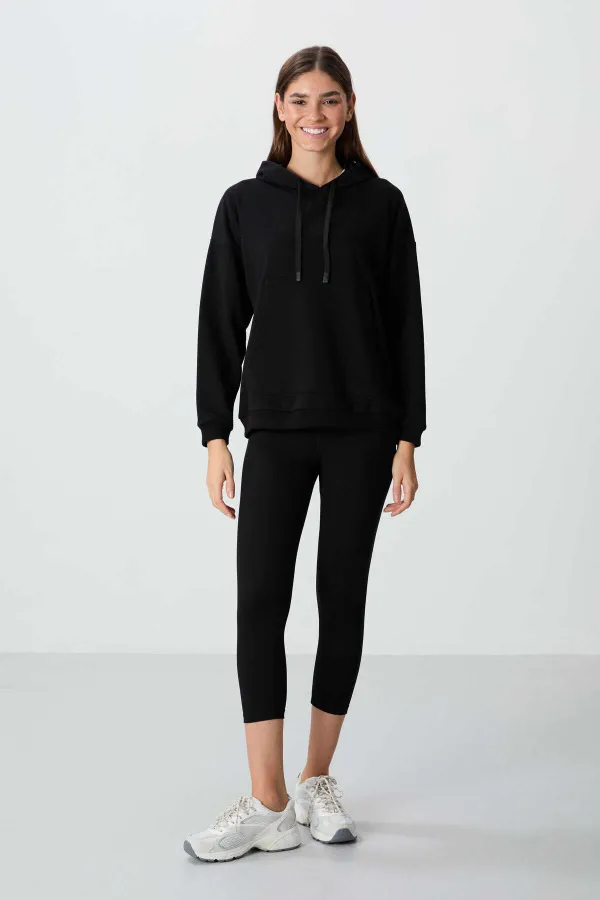 Tommylife Wholesale Hooded Oversize Women's Sweatshirt 97291 Black