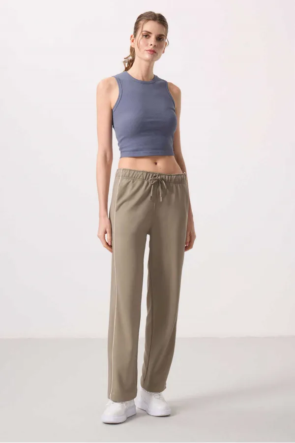 Pantalon palazzo à jambes larges pour femme Tommylife, texture douce, avec empiècements latéraux - 94669 Beige foncé