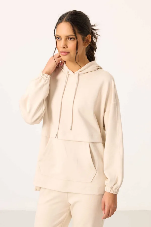 Ensemble tunique de survêtement oversize à capuche et texture douce Tommylife pour femme - 95348 Beige