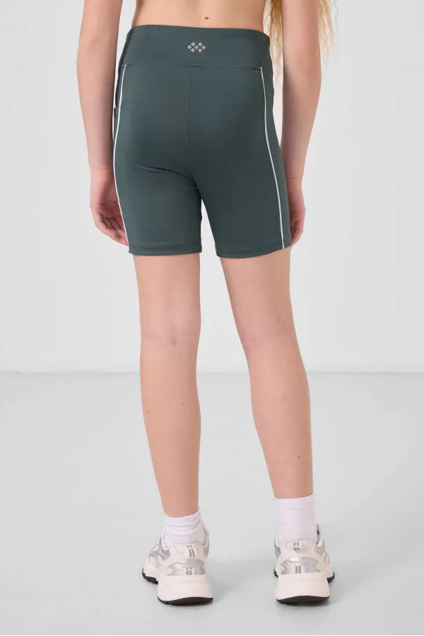 Tommylife Toptan Esnek Standart Fit Basic Performans Kız Çocuk Tayt 75189 Orman Yeşili