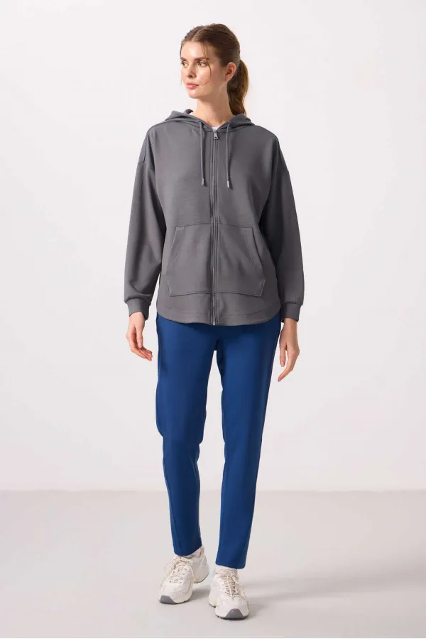 Sweat-shirt tunique oversize à capuche et texture douce Tommylife pour femme - 97302 Gris foncé