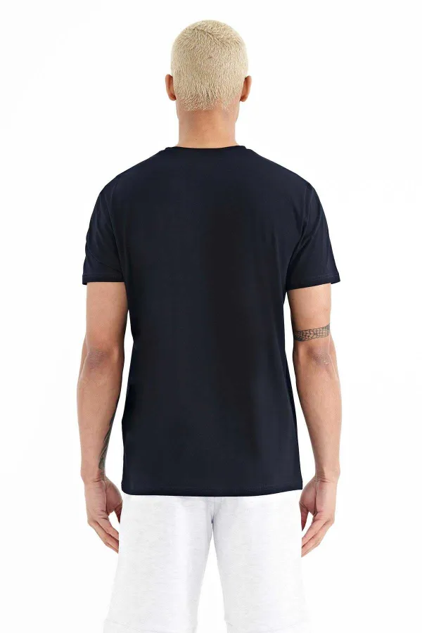 Tommylife Wholesale Adney Crew Neck Standard Fit Printed Men's T-Shirt 88230 Navy Blue