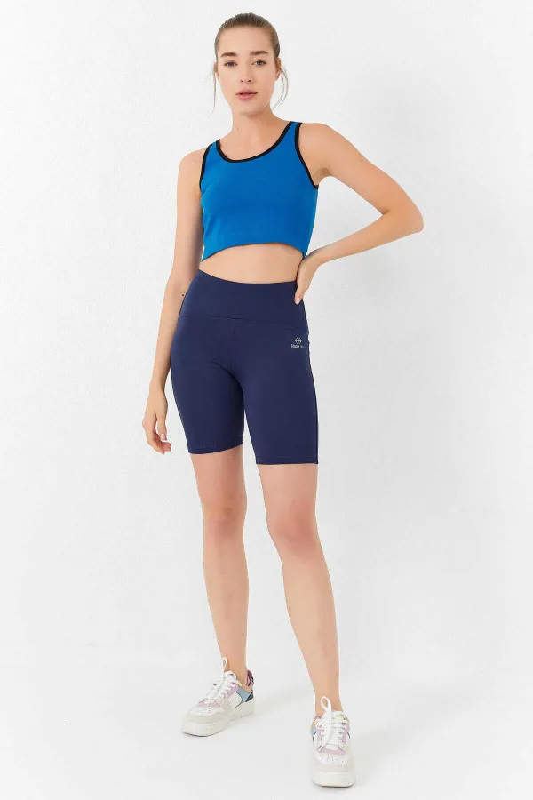 Tommylife Toptan Turkuaz Basic Sıfır Kol Dar Kalıp U Yaka Kadın Crop Top Atlet - 97162