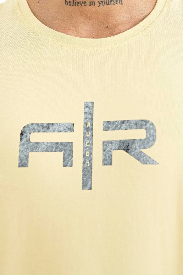 Tommylife Wholesale Boris Crew Neck Standard Fit Printed Men's T-Shirt 88206 Yellow