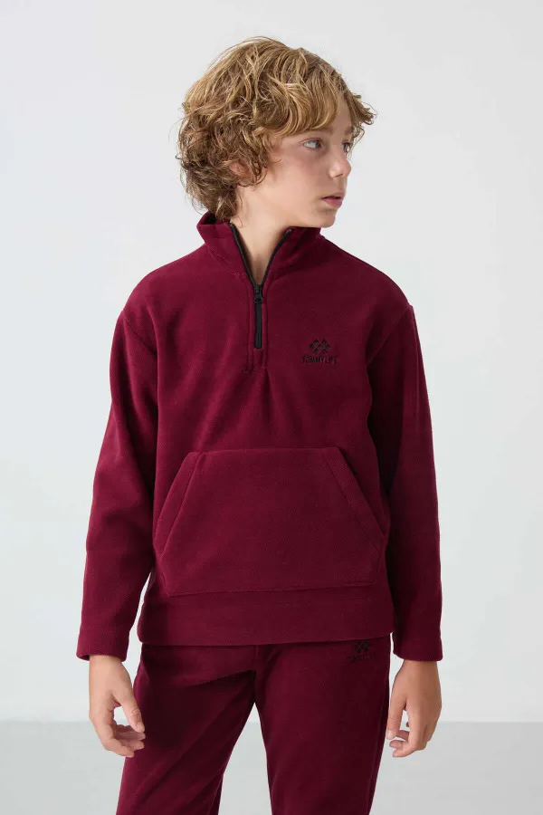 Ensemble de survêtement en polaire à col montant Tommylife Wholesale Serverer Boy, violet, référence 11218