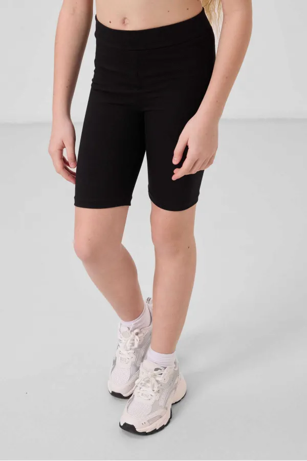 Tommylife Toptan Pamuklu Kısa Paça Standart Fit Basic Kız Çocuk Tayt 75188 Siyah