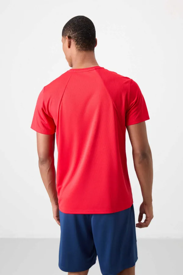 Tommylife Toptan O Yaka Standart Kalıp Aktif Spor Erkek T-Shirt 88391 Kırmızı