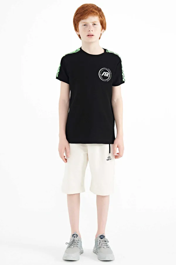 T-shirt garçon imprimé Tommylife Wholesale, taille serveur, col rond, coupe standard, référence 11121, noir