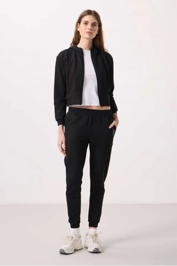 Ensemble de survêtement Tommylife Wholesale pour femme, à capuche et fermeture éclair, coupe oversize - 95328 Noir