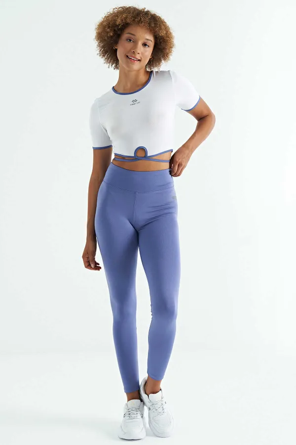 Leggings pour femmes Tommylife, taille haute, coupe slim, imprimé logo violet - 94627