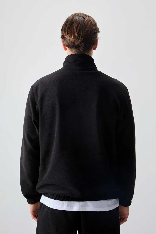 Tommylife Toptan Standart Kalıp Yarım Fermuar Polar Erkek Eşofman Takımı 85159 Siyah