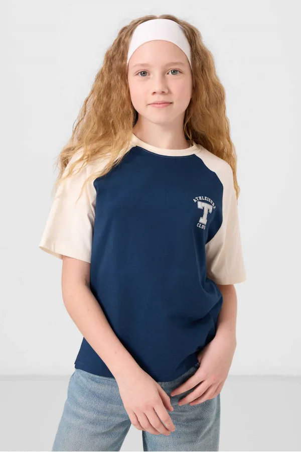 Tommylife Wholesale Crew Neck Cotton Printed Oversize Fit Girls' T-Shirt 75179 Parliament