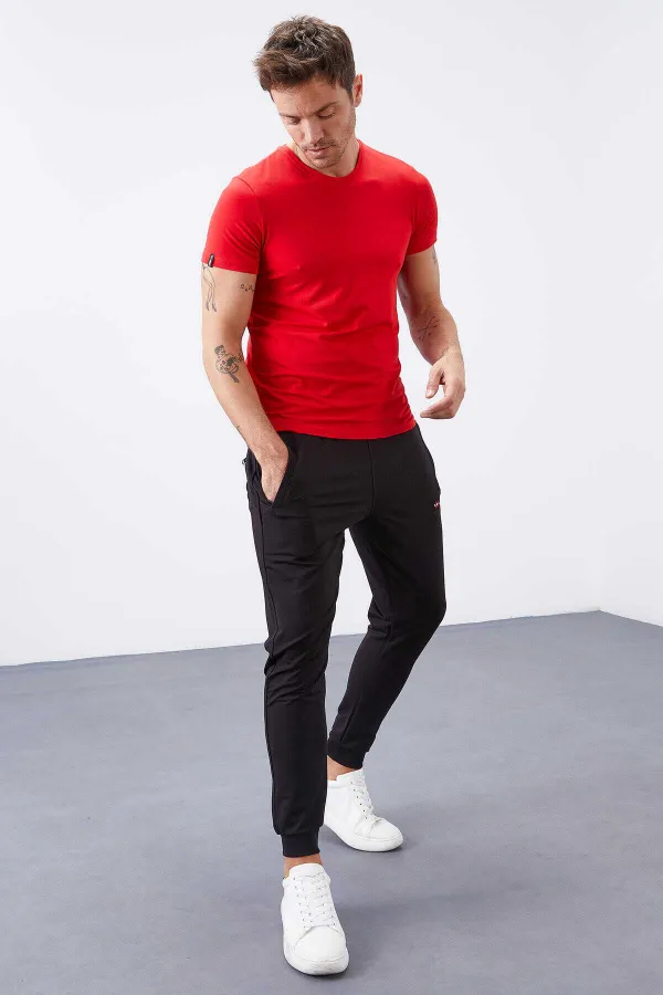 Tommylife Toptan Siyah Fermuar Cepli Dar Kalıp Jogger Erkek Eşofman Alt - 84343