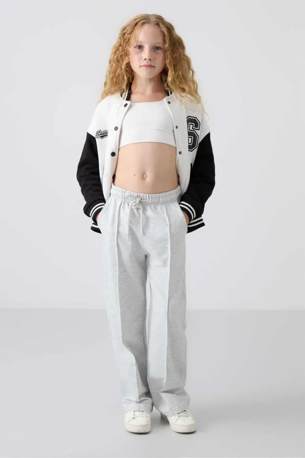 Tommylife Wholesale 7-15 Years Wide Leg Standard Fit Girls' Sweatpants 75144 Snow Melange