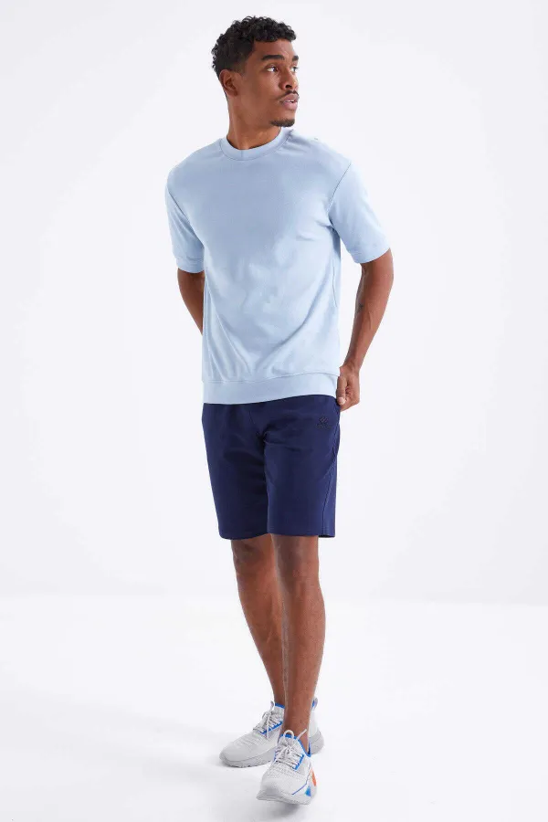 Tommylife Toptan İndigo Bağcıklı Standart Kalıp Basic Erkek Şort - 81212