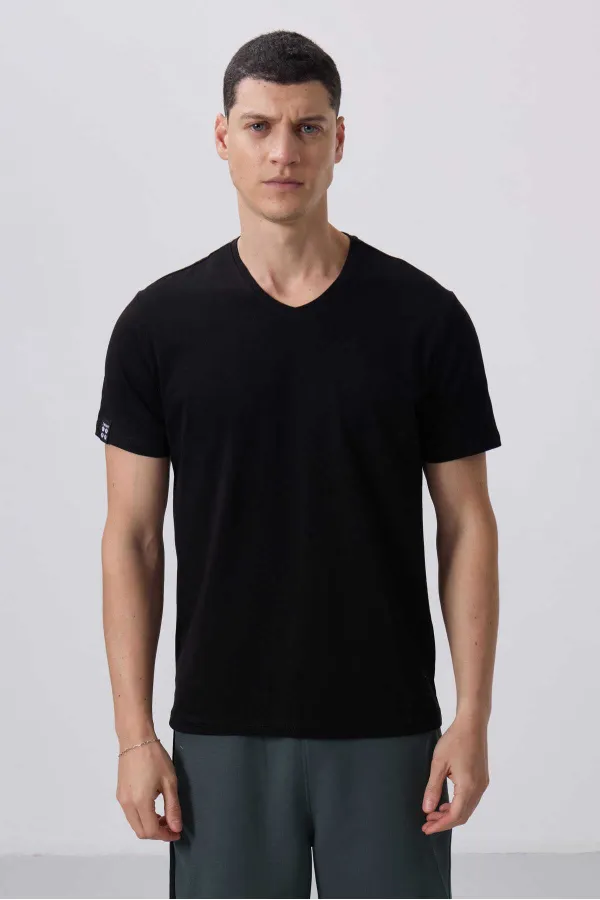 Tommylife Toptan V Yaka Standart Kalıp Basic Erkek T-Shirt 87912 Siyah