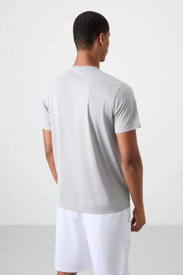 Tommylife Toptan O Yaka Standart Kalıp Aktif Spor Erkek T-Shirt 88385 Gri