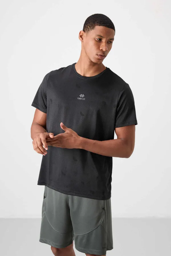 Tommylife Toptan O Yaka Standart Kalıp Aktif Spor Erkek T-Shirt 88397 Siyah