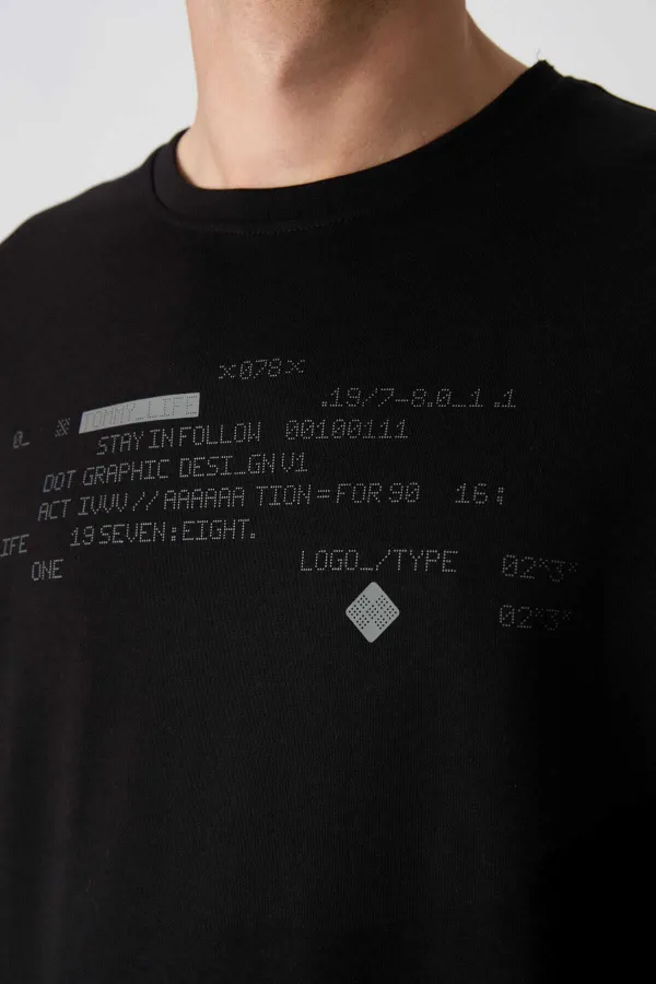 Tommylife Wholesale Crew Neck Oversize Printed Men's T-Shirt 88326 Black