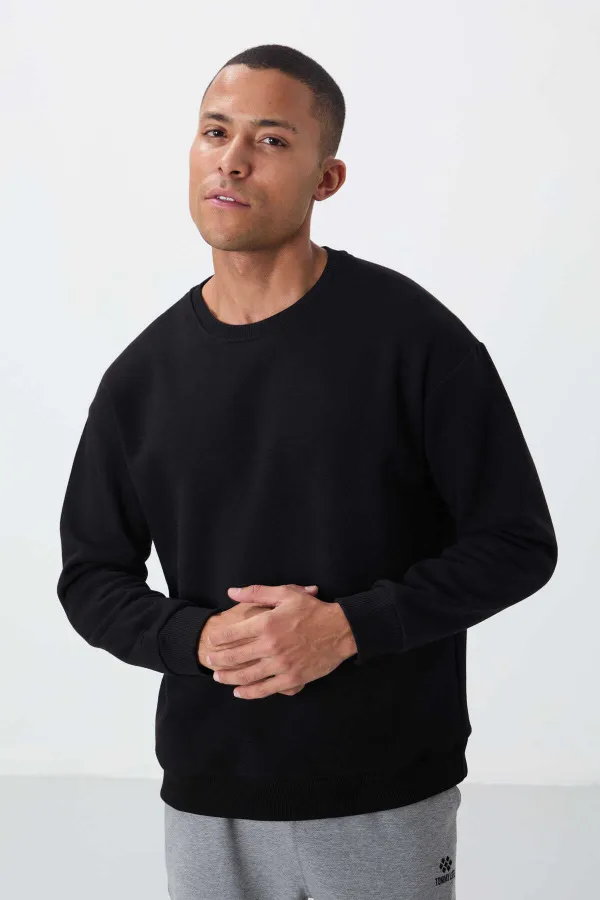 Sweat-shirt basique Tommylife Wholesale à col rond et coupe décontractée pour homme, référence 88418, noir