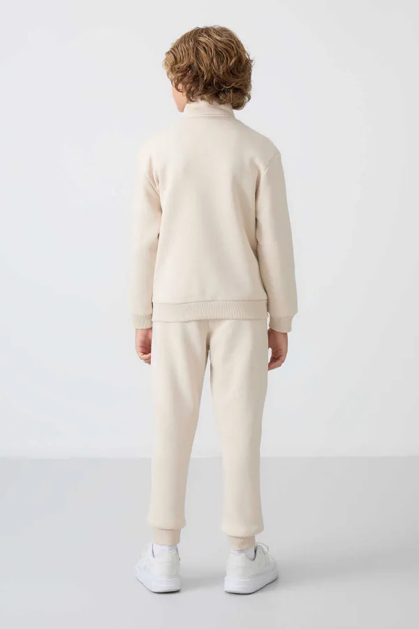 Tommylife Toptan 7-15 Yaş Dik Yaka Erkek Çocuk Eşofman Takımı 11256 Bej