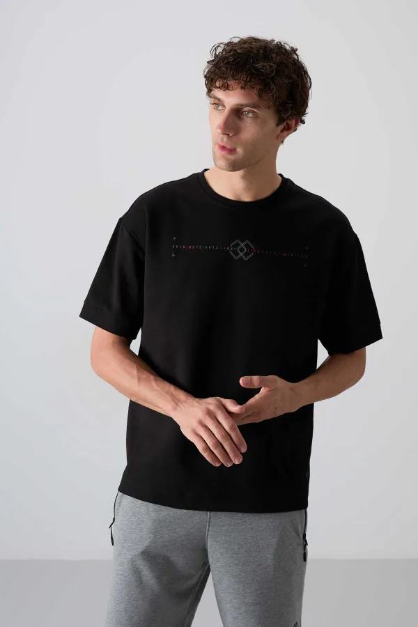Tommylife Toptan O Yaka Oversize Baskılı Erkek T-Shirt 88323 Siyah
