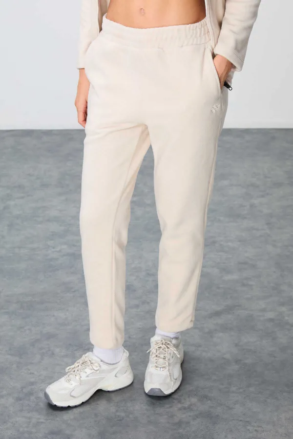 Ensemble de survêtement en polaire Tommylife Wholesale pour femme, coupe classique, col montant, taille oversize, beige, référence 95339