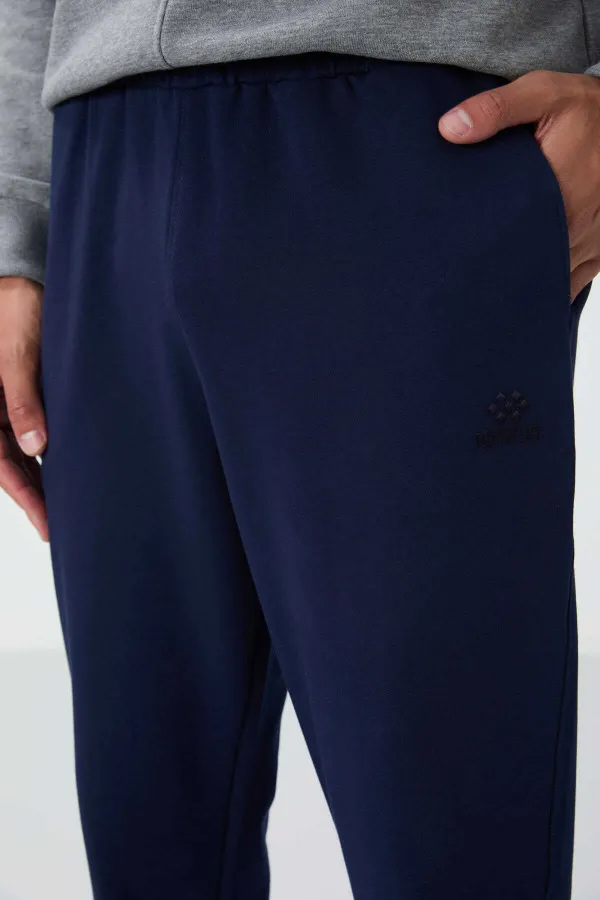 Tommylife Toptan İndigo Klasik Cepli Standart Kalıp Manşetli Erkek Eşofman Alt - 84652