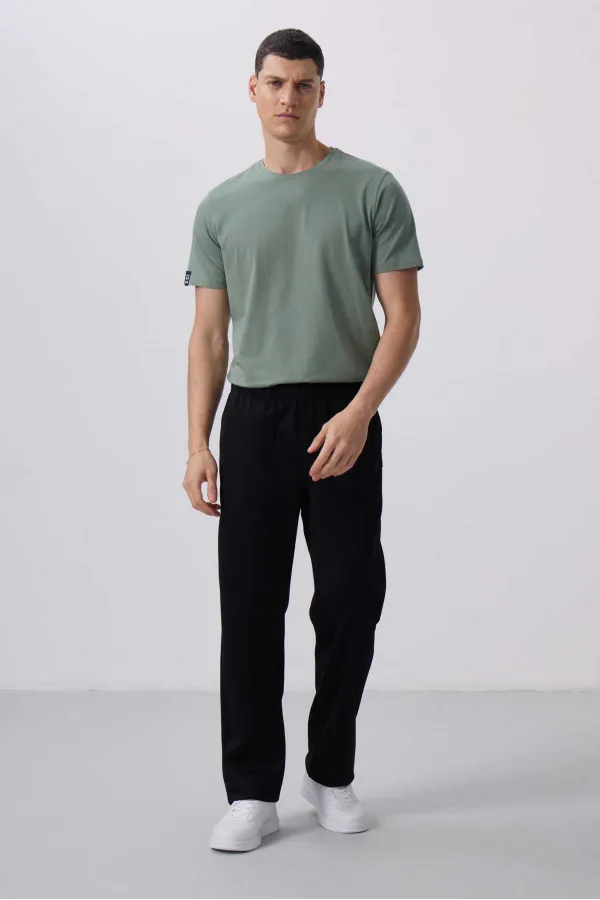 Pantalon Palazzo texturé coupe standard pour homme Tommylife en gros 82171 Noir