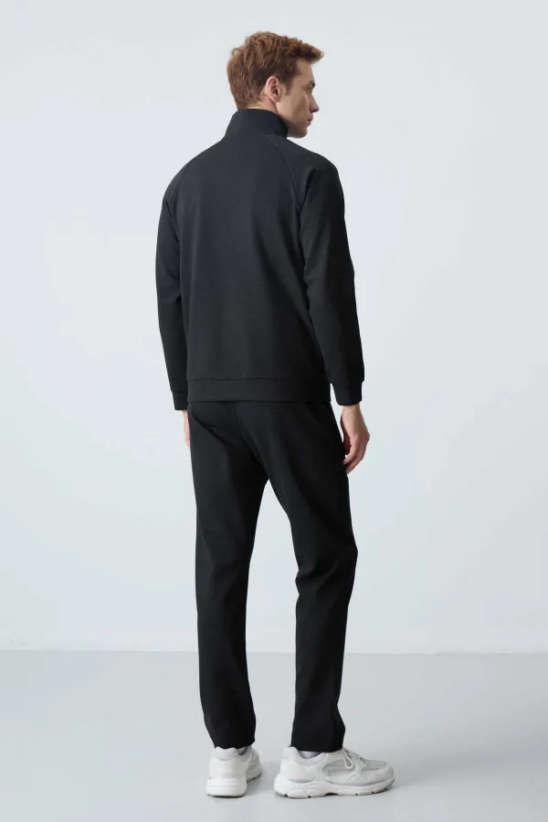 Tommylife Wholesale Comfortable Fit Stand Collar Classic Leg Men's Tracksuit 85113 Black