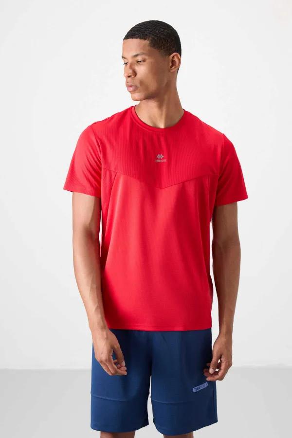 Tommylife Toptan O Yaka Standart Kalıp Aktif Spor Erkek T-Shirt 88391 Kırmızı