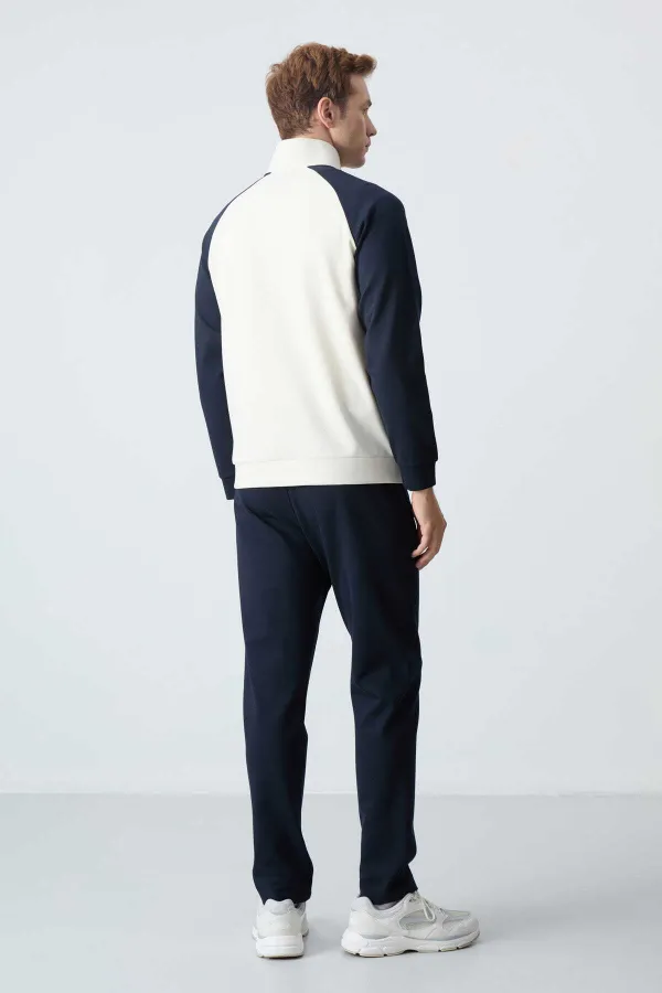 Tommylife Toptan Rahat Kalıp Dik Yaka Klasik Paça Erkek Eşofman Takımı 85113 Bej - Lacivert