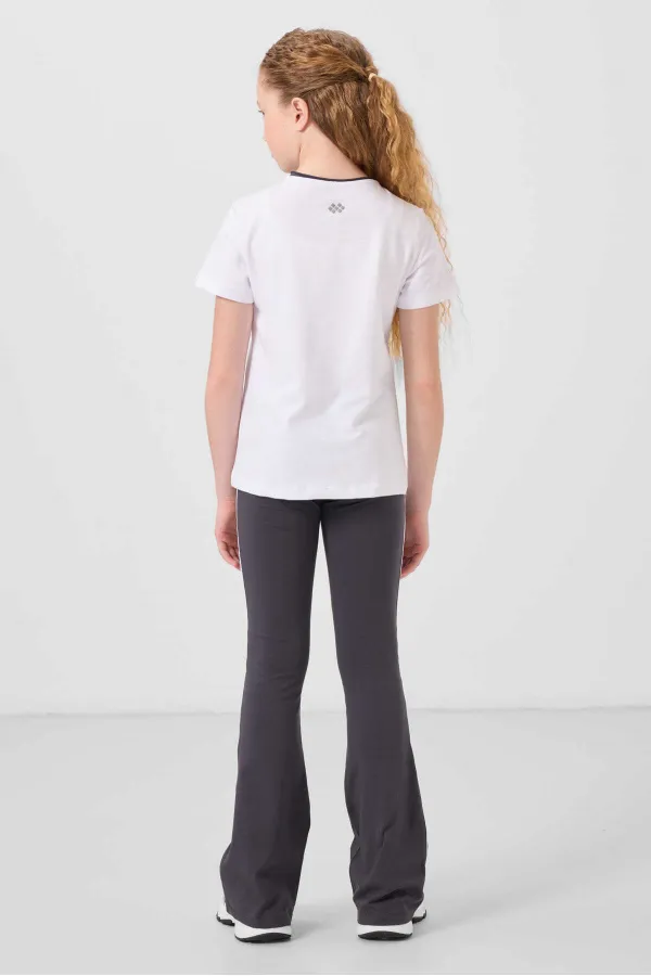 Ensemble de leggings Tommylife Wholesale Cotton à col rond, coupe standard et jambes évasées pour filles, référence 75192, blanc anthracite