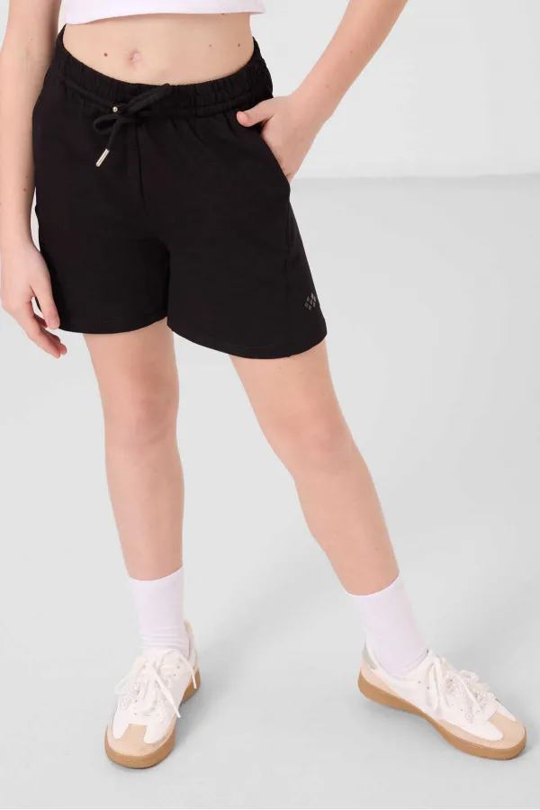 Tommylife Toptan Pamuklu Yumuşak Dokulu Standart Fit Basic Kız Çocuk Şort Takım 75184 Siyah