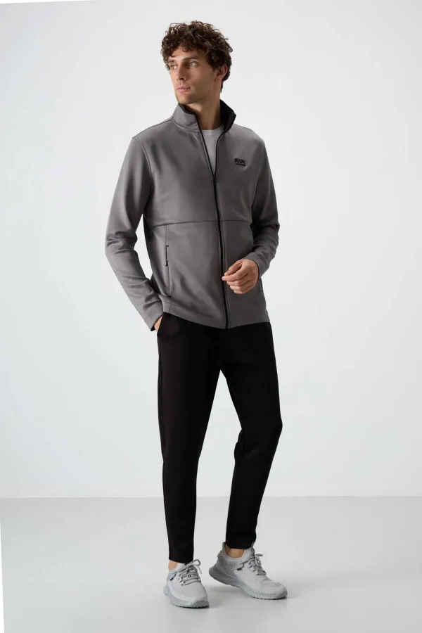 Tommylife Wholesale Bran Standard Fit Scuba Basic Men's Tracksuit Set 85199 Dark Grey - Black