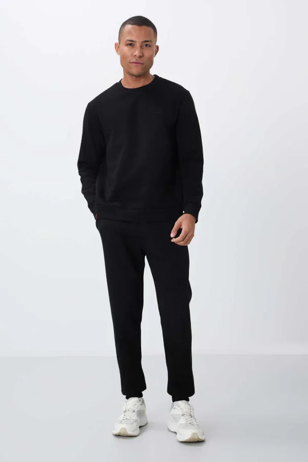 Tommylife Toptan Rahat Kalıp Basic Erkek Eşofman Takım 85265 Siyah