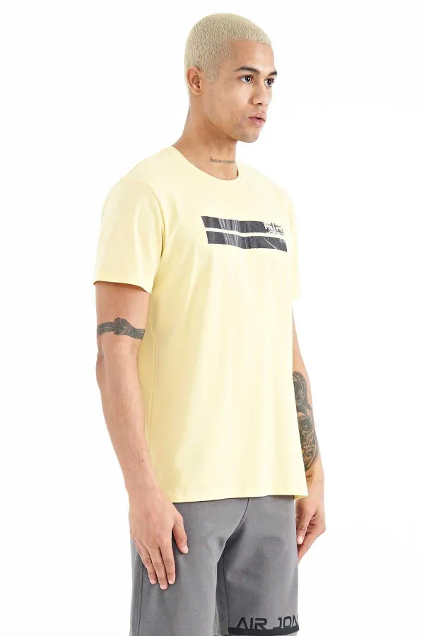Tommylife Wholesale Peter Pan Neck Standard Fit Printed Men's T-Shirt 88204 Yellow