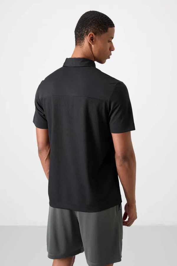 Tommylife Toptan Polo Yaka Standart Kalıp Aktif Spor Erkek T-Shirt 88402 Siyah