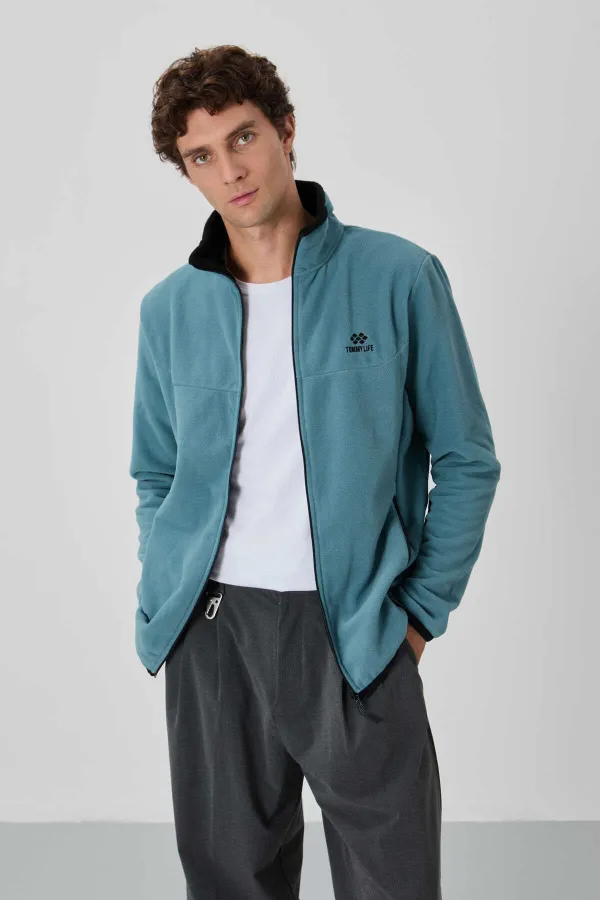 Sweat-shirt en polaire zippé à col montant et coupe standard Tommylife pour homme, vente en gros, 87992, vert menthe