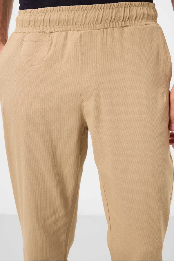 Pantalon chino extensible léger, coupe standard, tissé, Tommylife Wholesale, beige foncé, référence 82177