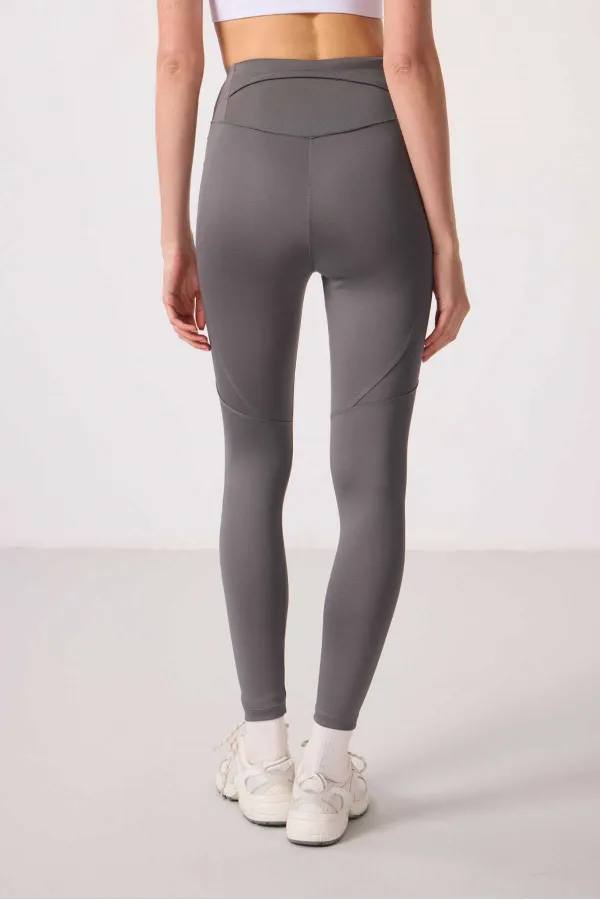 Tommylife Toptan Polyester Standart Fit Esnek Performans Kadın Tayt - 94666 Koyu Gri