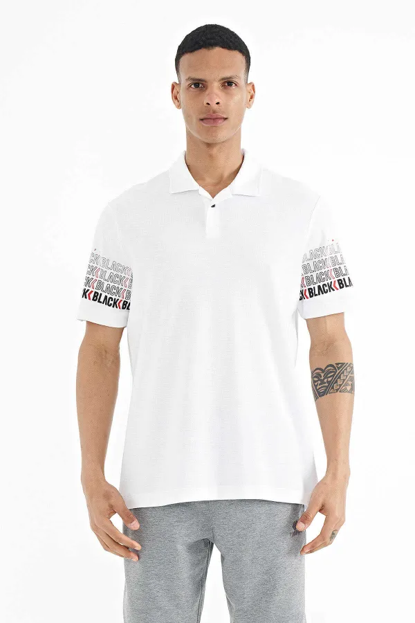 T-shirt homme Tommylife en gros, manches blanches imprimées, col polo, coupe standard - 88240