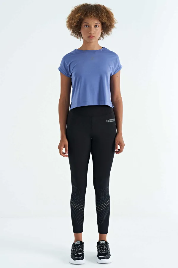 Tommylife Wholesale Purple Logo Print Crew Neck Drop Sleeve Oversize Women's Crop T-Shirt - 97262