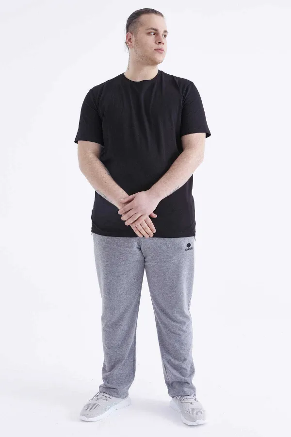 Tommylife Toptan Siyah Basic Kısa Kol O Yaka Büyük Beden Erkek T-Shirt - 88072