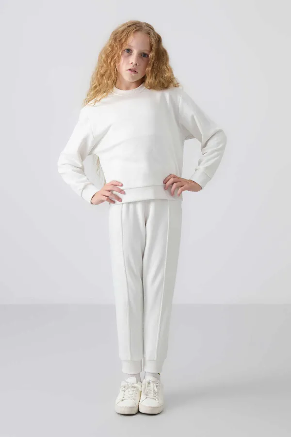 Ensemble de survêtement Tommylife Wholesale pour filles de 3 à 9 ans, col rond, taille oversize, réf. 75145, écru