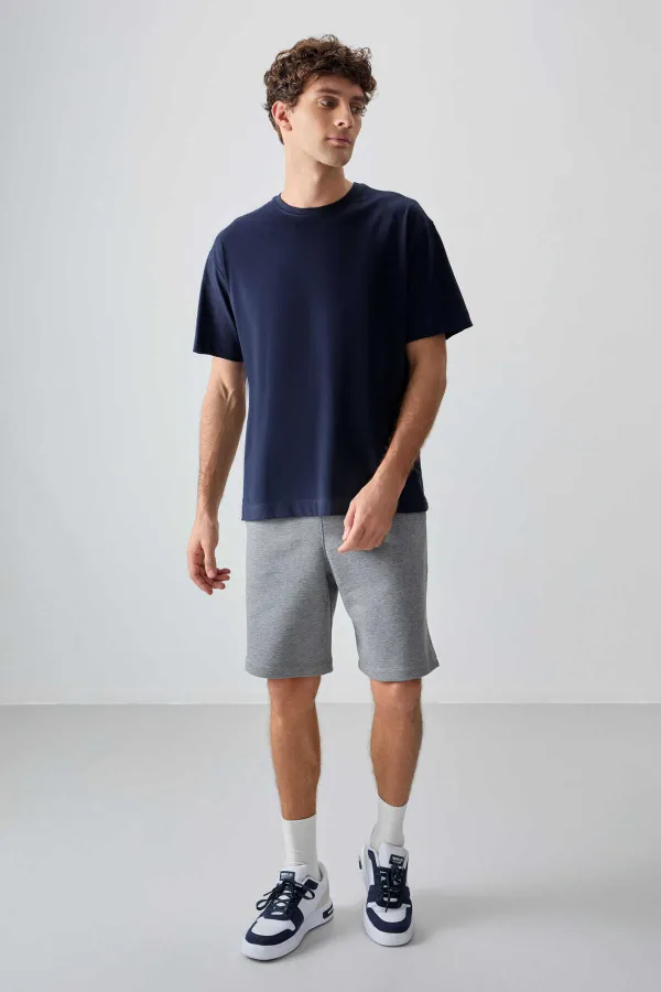 Tommylife Toptan O Yaka Oversize Basic Erkek T-Shirt 88353 Lacivert