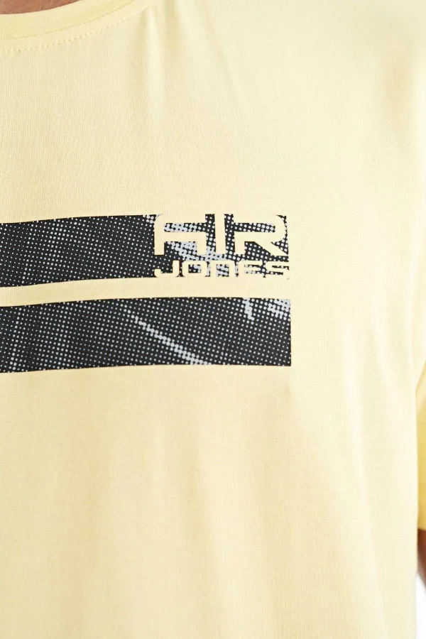 Tommylife Wholesale Peter Pan Neck Standard Fit Printed Men's T-Shirt 88204 Yellow